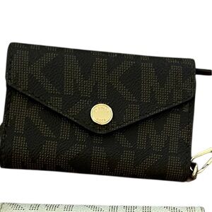 Michael Kors brown monogram canvas mobile Wristlet / card case